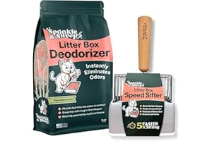 Sprinkle & Sweep Litter Box Deodorizer - Cat Litter Deodorizer Non Toxic and Safe for Kittens - Instantly Eliminates Foul Smells and Urine Odors (1 Bag + Speed Sifter)