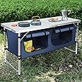 JOUYEK Camping Table, Folding Camping Table with Storage, Portable, Lightweight, 3 Height Adjustable Aluminum Outdoor Table for BBQ, Picnic, Camping, Hiking, Beach, and Indoor, Blue
