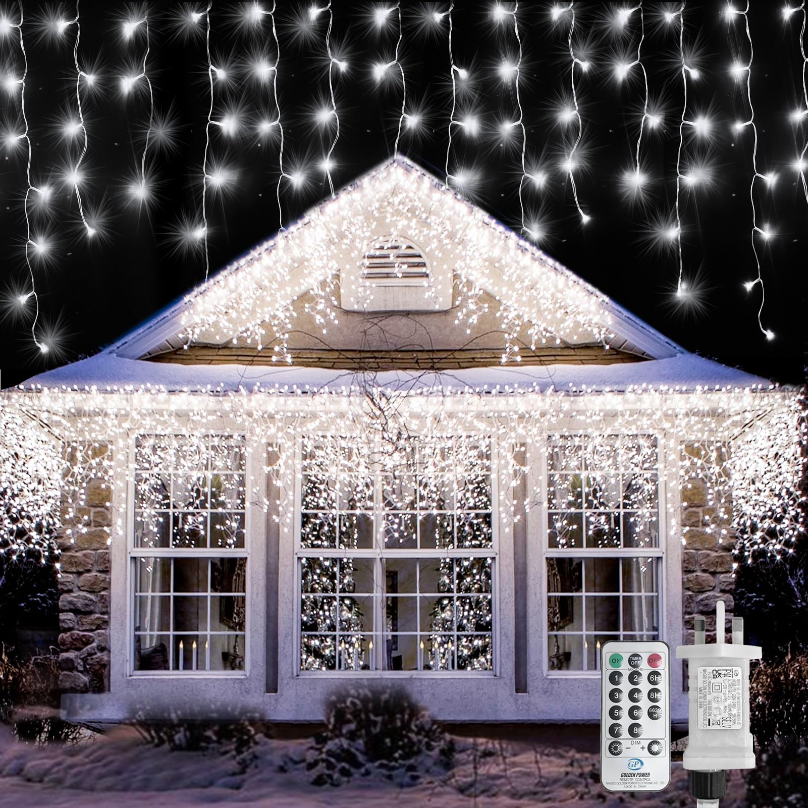 WOWDSGN Icicle Lights Outdoor 660 LED 15M+5M/66Ft Xmas Snowing Icicle Light 120 Drops 8 Modes Waterproof Timer Indoor/Outdoor Icicle Christmas Lights for Roof Garden Christmas Decorations