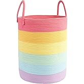 JUNBOLE Woven Cotton Rope Laundry basket-15”X20” Laundry Hamper-Rope Storage Basket for Dirty Clothes, Toys and Blankets Perfect for Bathroom, Baby nursery and Living Room Storage (rainbow)