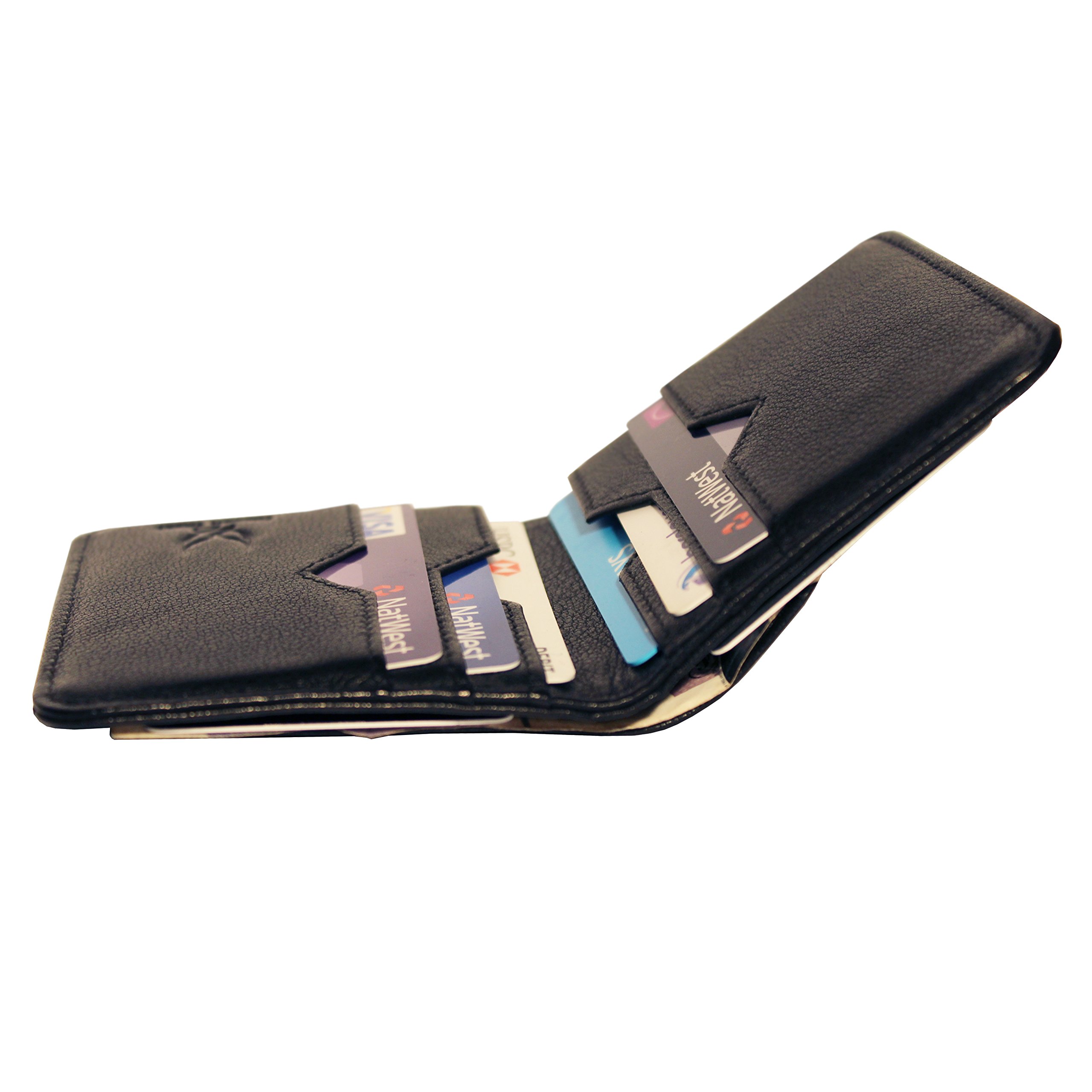 Falcon Vault - RFID Blocking Bifold Men’s Wallet - Slim Genuine Italian Leather Wallet for Men – 13.56 MHz RFID Protection - Compact Design - Hold Upto 9 Cards - Prevents Identity Theft - Black