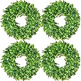 Lvydec 4 Pack Artificial Small Boxwood Wreath Decoration - 11" Mini-Sized Green Candle Wreath for Wall Window Home Decoration
