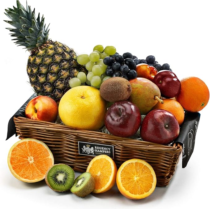 Traditional Fresh Fruit Hamper Large Hand Wrapped Gourmet Food Basket, in Gift Hamper Box