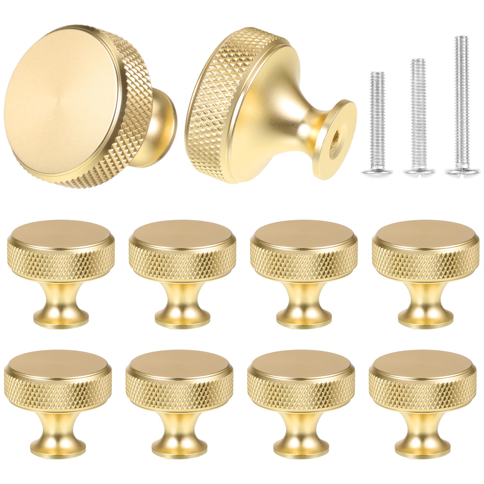sdhiiolp 10 Pcs Cabinet Knobs Matte Gold Metal Round Knurled Wardrobe Knobs Door Kitchen Hardware Cupboard Knobs with Screws Handles for Drawer Dresser, Cupboard and Wardrobe — image 1