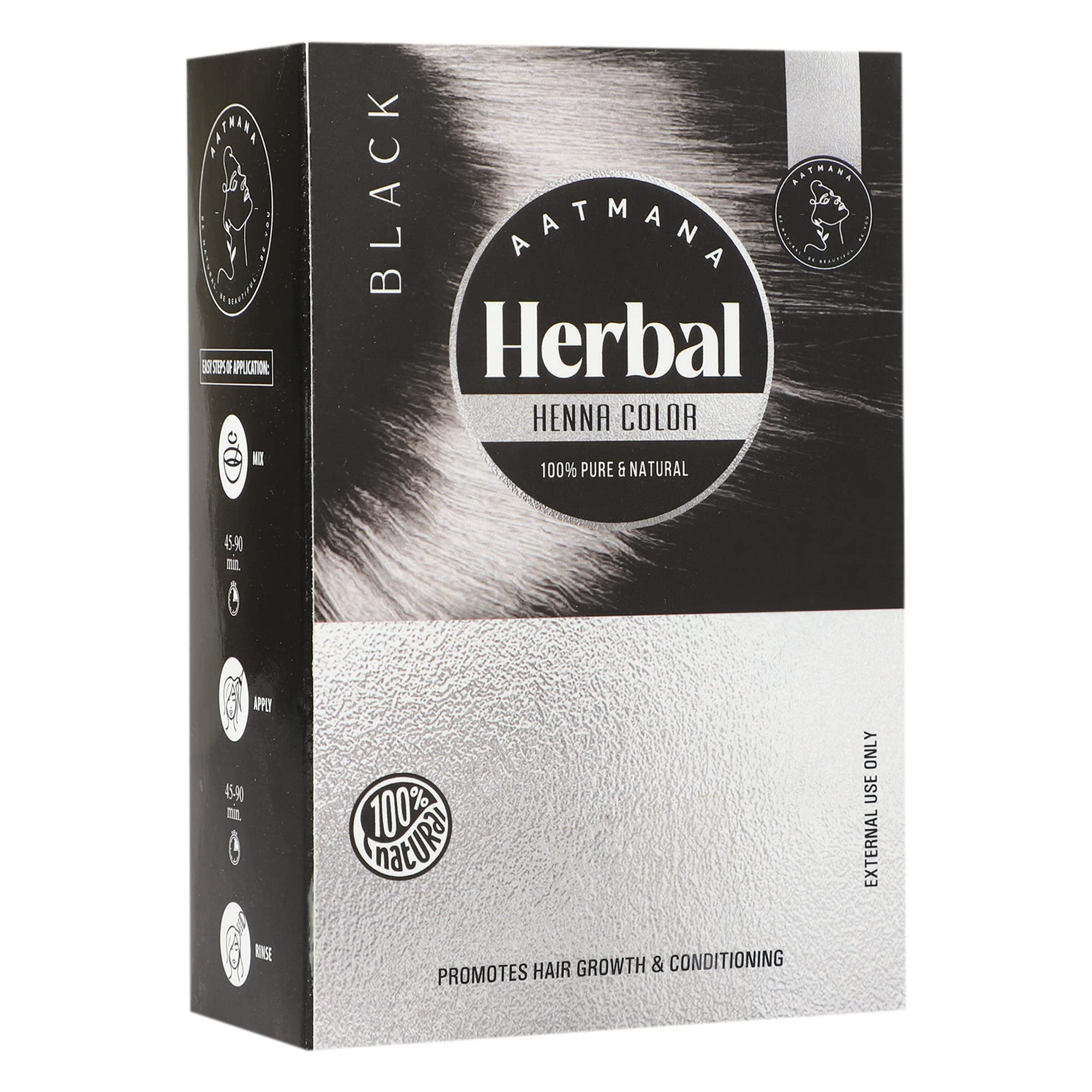 AATMANA Herbal Black Henna Hair Color with Goodness of 9 Herbs | Black Henna Mehndi for Hair, Make Hair Soft & Shiner Natural Hair Color for Men & Women 100g