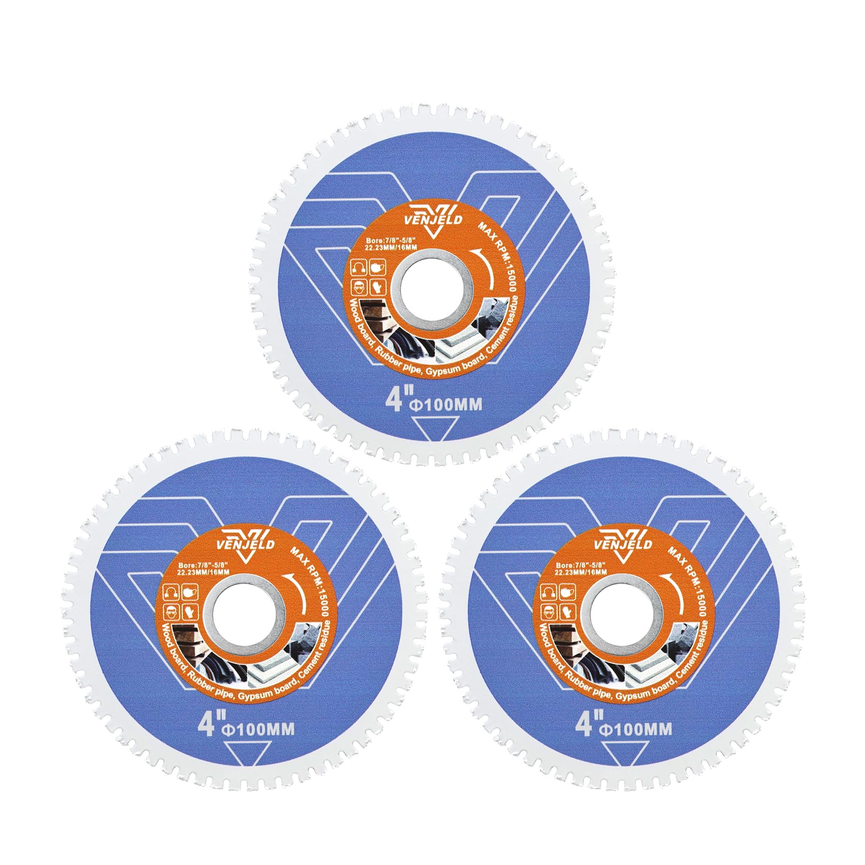 Carbide Wood Saw Blade 100mm - 3Pcs Cutting Discs Vacuum Brazed Blades for Wood Board Gypsum Board Rubber Pipe Plastic VENJELD