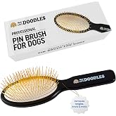 Gold Pin Brush For Dogs, Grooming Detangle Hair Brush For Doodles &amp; Poodles | Professional Dog Pin Brush For Long Haired Dogs, 24K Gold Wire Pins, Puppy Goldendoodle Brushes For Pets, Detangler Bristles