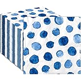 FYSUIMU Polka Dots Paper Napkin Watercolor Blue Dots Party Napkin Disposable Dessert Dinner Hand Napkin for Wedding Baby Shower Birthday Party Supplies, 50Pcs