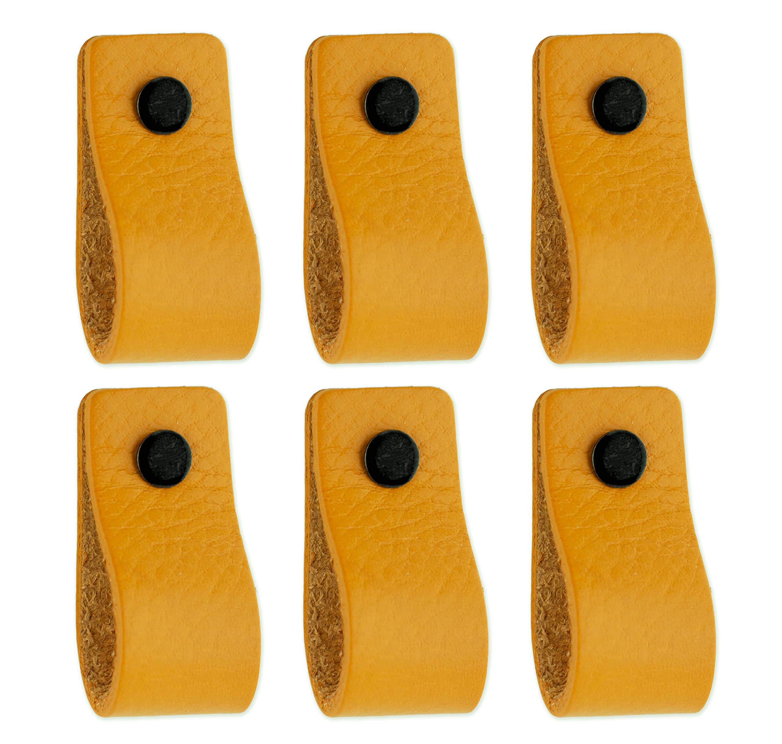 Brute Strength - Ochre Yellow Leather Cabinet Handles - 6 pcs - 12.5 x 2.5 cm - Kitchen, Bathroom, Dresser & More