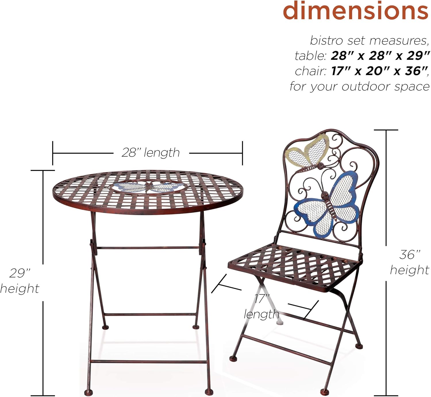 Alpine Corporation Indoor/Outdoor Butterfly Design 3-Piece Bistro Set Folding Table and Chairs Patio Seating, Multi (BVK574A): Garden & Outdoor