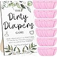 Roowest 51 Pcs Dirty Diaper Baby Shower Games Funny Wooden Sign with 50 Pcs Mini Diapers Cute Felt for Gender Reveal Party Baby Shower(Greenery Pink)