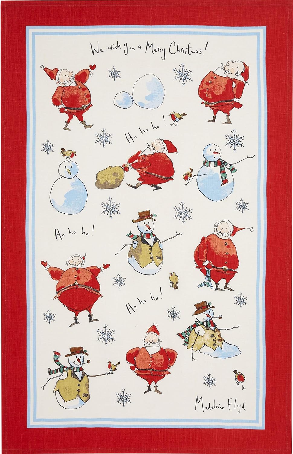Ulster Weavers Madeleine Floyd Santa and Snowmen Cotton Tea Towel, 100Percent, Multi, STANDARD, Red