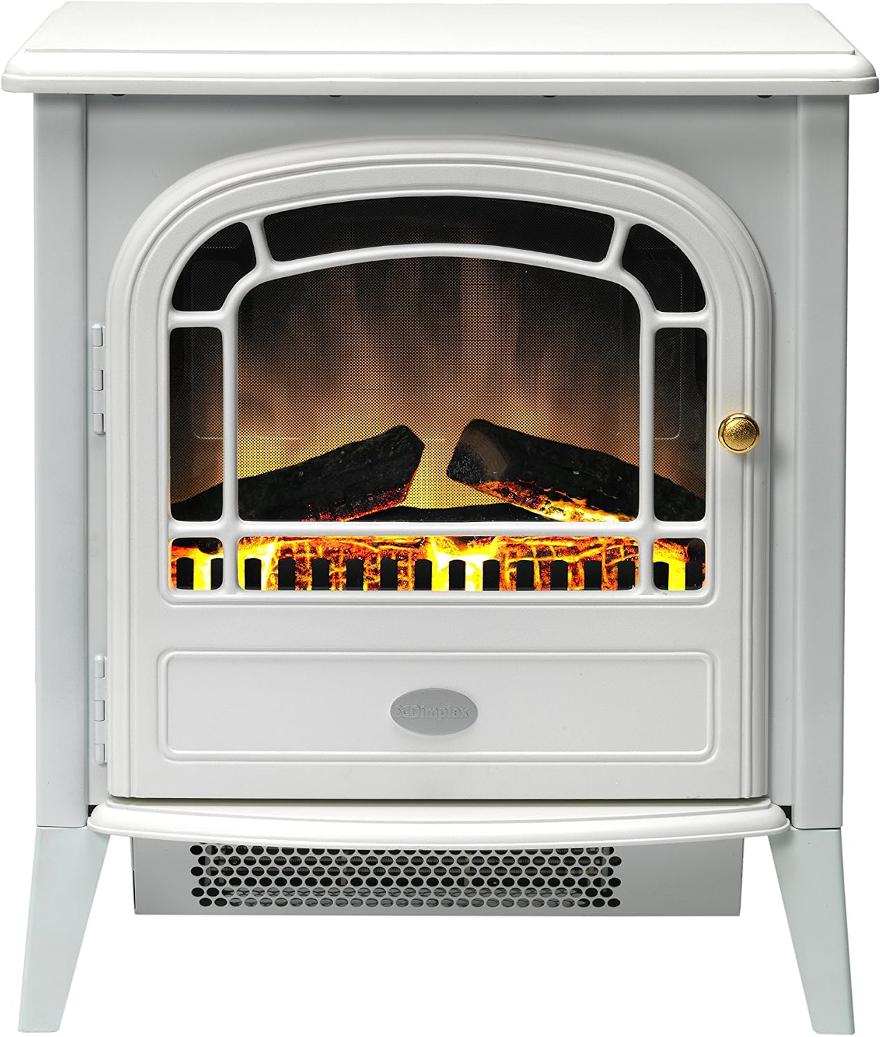 Dimplex Courchevel Optiflame Electric Stove, White Freestanding Electric Fire with Artificial Logs, LED Flame Effect