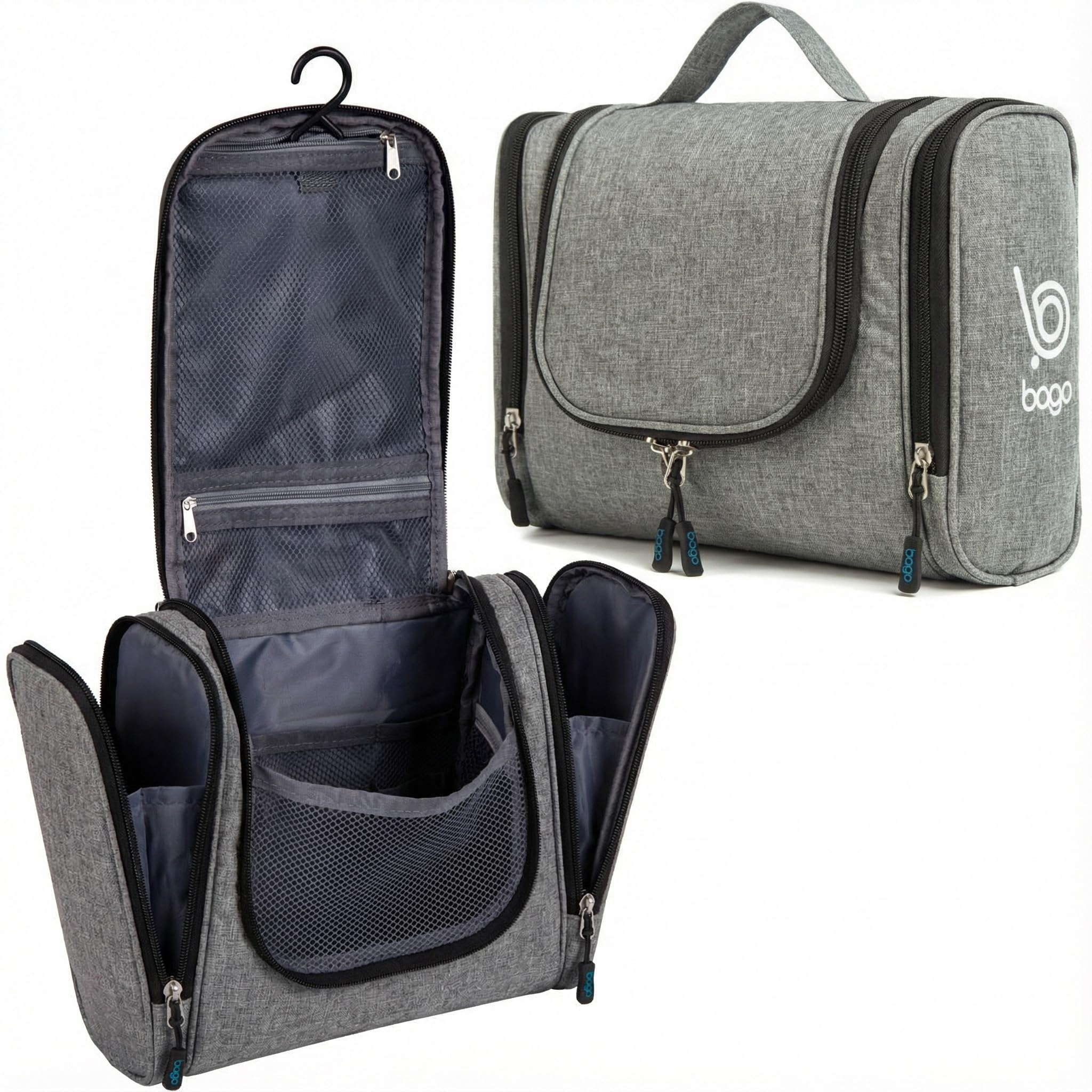 Bago Travel Hanging Toiletry Wash Bag Makeup Cosmetic Organizer - Large Waterproof Hanging Toiletry Bags for Women and Men - Travel Essentials Accessories Hanging Wash Bag (SnowGray)