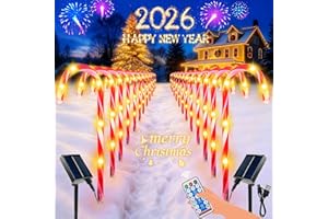 BOSSERN Upgraded 24 Pack Candy Cane Solar Christmas Lights Waterproof, Rechargeable Pathway Lights with Remote, Solar Powered & USB Charging Christmas Decorations Outdoor for Garden Lawn Yard Party