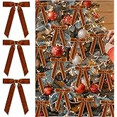Flair Gifts 24 Pcs Vintage Brown Velvet Christmas Bows Ornaments- 5 x 7 Inch Luxury Velvet Ribbon Bows for Christmas Tree Decor, Wreaths, Gifts Wrapping, Fireplaces & Xmas Decoration