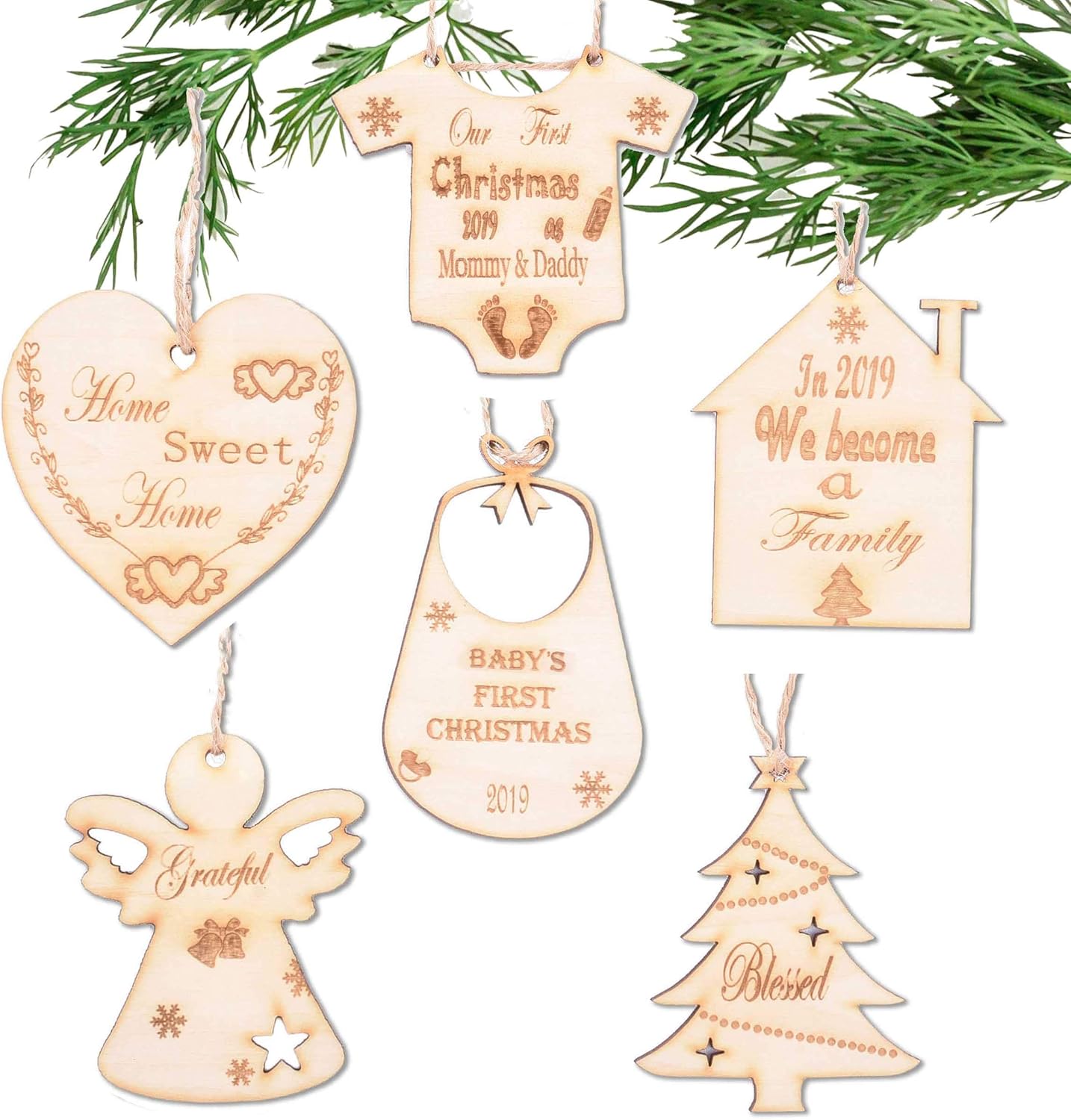 baby's first christmas wooden ornament