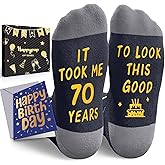 HAPPYPOP Birthday Gifts for Women Men - Novelty 20 30 40 60 70 Year Old Socks with Greeting Card