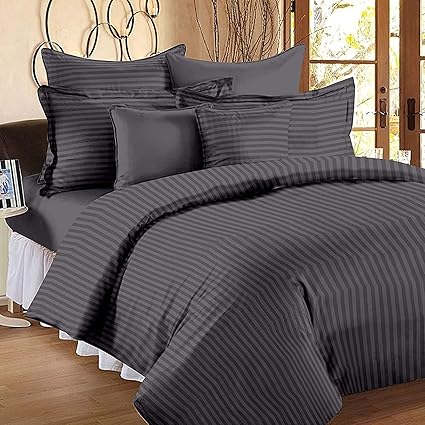 HIYANSHI HOME FURNISHING Microfiber Satin Stripes Double King bedsheet with 2 Pillow