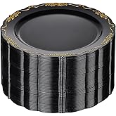 DaYammi 60PCS Black and Gold Plastic Plates, Heavy Duty Black and Gold Disposable Plates Premium 10inch Dinner Plate Hard Plastic Plate Disposable for Party and Wedding