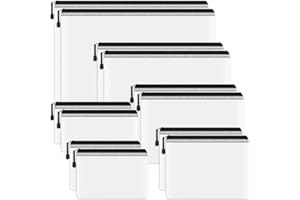 Smarpau Zipper Pouches 12 Pack, Multisize Plastic Mesh Zipper Pouches for Organizing, Waterproof Document File Bags for Office Supplies, Travel Storage and Home Organize