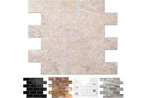 REOVATILE 20-Pack Peel and Stick Tile Backsplash 12"X12" PVC Wall Tiles, Stick on Backsplash for Kitchen, Bathroom Tile, Fireplace Décor, Laundry Table, Stair Decals in Beige Stone Rocks