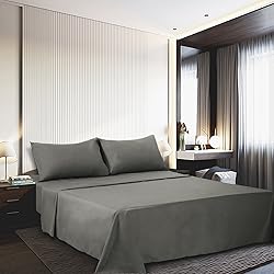4 piece Bed Sheet Set (Queen,Gray) 1 Flat Sheet,1
