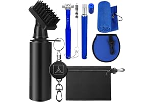 KEMETIK Pro 7 in 1 Golf Club Cleaning Kit, Golf Water Brush, 3 Golf Club Groove Sharpener Set, Golf Towel, Golf Ball Washer Pouch and Golf Pouch Bag