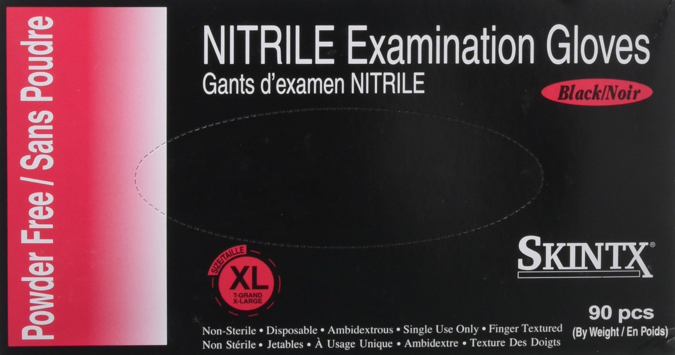 TG Medical Nitrile Powder Free Medical Grade Exam and Tattoo Gloves, X Large, Black, Pack of 90