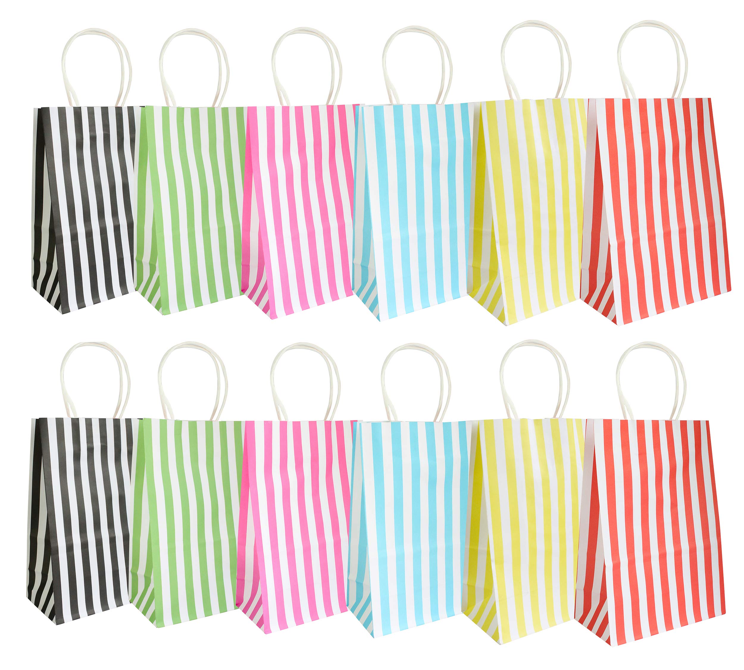 Emartbuy Set of 12 Gift Bag Strong Paper With Carry Handle Mixed Colours 15 cm x 21 cm x 8 cm - Stripes