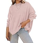 ZESICA Women's Fall 2026 Casual Long Sleeve Crew Neck Side Slit Oversized Ribbed Knit Pullover Sweater Tops