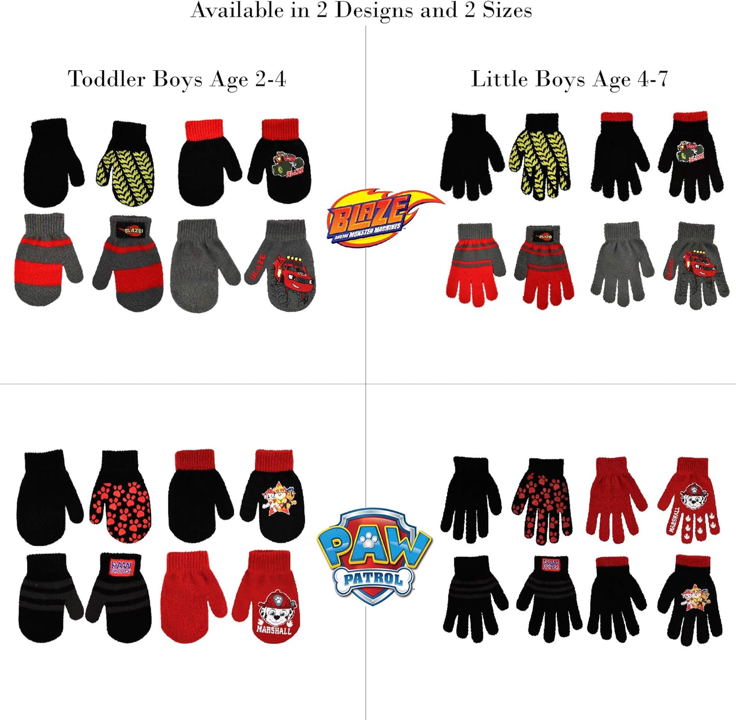 Nickelodeon Boys 4 Pack Mitten or Glove Set: Paw Patrol and Blaze (Age 2-7): Clothing