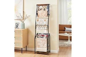 Pinzoveco Blanket Ladder, 7 Tier Wooden Ladder Shelf with Hooks, 5.5ft Blanket Holder Rack Farmhouse Ladder Rack for Storage 