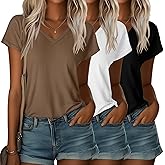 Ficerd 3 Pack Women's V Neck T Shirts Cap Sleeve Top for Summer Casual Short Sleeve 2026 Trendy Basic Tees
