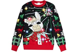 KIDS4EVER Kids Boys Ugly Christmas Sweater with Lights up 3D Print Long Sleeve Knitted Xmas Pullover Jumper Tops