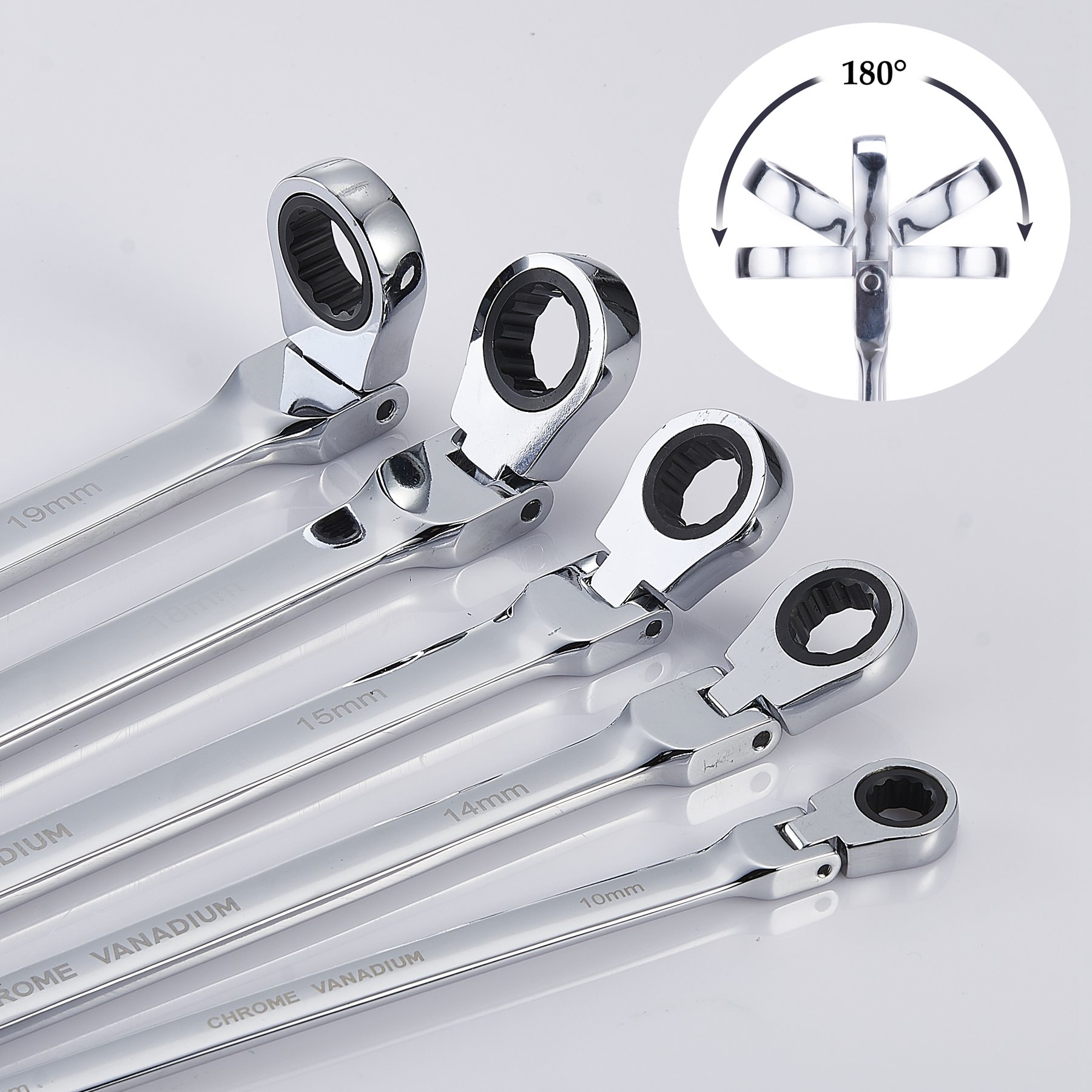 Extra Long Gear Ratcheting Wrench Set Metric XL Extended Handle with