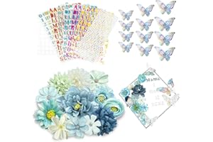 RAOVCUS DIY Graduation Cap Decorations Blue Accessory Kit,3D Artificial Flowers for Grad Hats Decor,Gorros De Graduacion 2024 Decoracion | Rhinestones for Craft, English Letter Sticker,Butterfly Decor