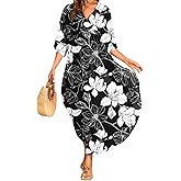 MAKABO Kaftan for Women Dress V Neck Short Sleeve Beach Vacation Bikini Swimsuit Cover Ups Loungewear for Summer