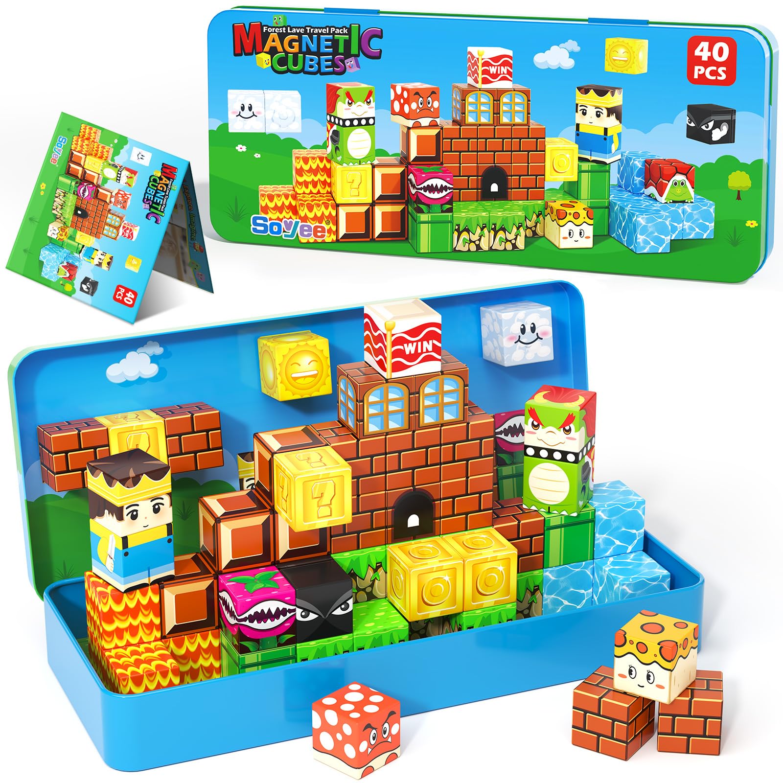 Magnetic Blocks Travel Toys with Portable Metal Tin - STEM Magnet Building Blocks Toddler Kids Toys for 3 4 5 6 7 8 Year Old Boys & Girls Xmas Birthday Gifts Classroom Must Haves Decor
