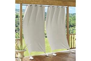 RYB HOME Outdoor Curtains Windproof - Waterproof Blackout Curtain with Weight Bag, Privacy Insulated Drapes for Patio Screen Porch Pergola Terrace Relaxing Area, W 52" x L 84", 2 Pcs, Oatmeal