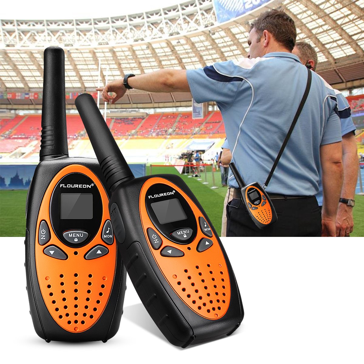 FLOUREON 4X PMR Funkgerät Walkie Talkies 8 Kanäle Walki Talki 2-Wege Radio mit LC-Display Orange