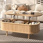 Easyego Fluted Lift Top Coffee Table with Storage, 40" Modern Oval Coffee Table Hidden Compartment Center Table for Living Ro