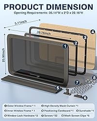 PYY RV Exit Window 36" W X 22" H Camper Windows