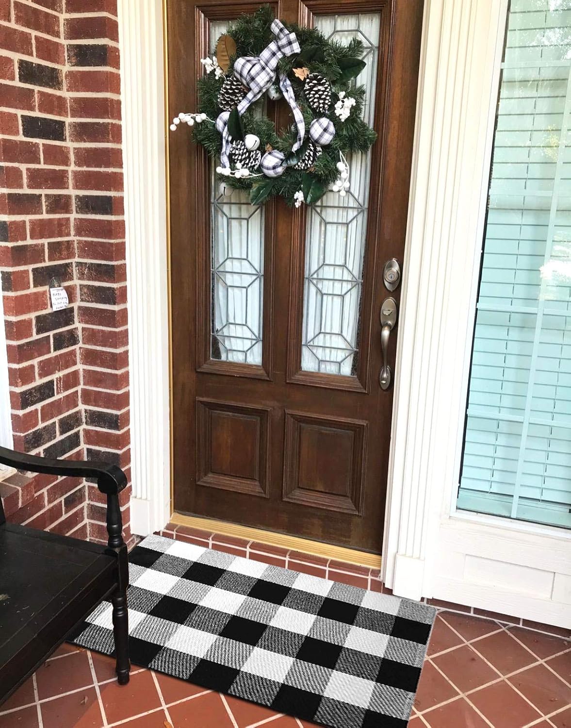 Ukeler Buffalo Plaid Rugs- Cute Cotton Black and White Farmhouse Door Mat Layered Door Mats Outdoor, 23.6''×35.4''