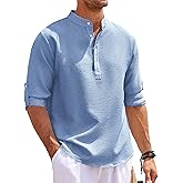 Hodaweisolp Mens Long Sleeve Waffle Henley Shirt Casual Lightweight Textured Button Shirts