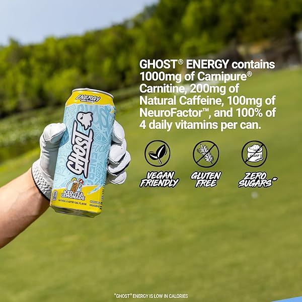 GHOST ENERGY DRINK – 12-PACK, ICED TEA LEMONADE, 16OZ – ENERGY & FOCUS & NO ARTIFICIAL COLORS – 200MG OF NATURAL CAFFEINE, L-CARNITINE & TAURINE – GLUTEN-FREE & VEGAN