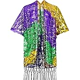 Mardi Gras Costume for Women Mardi Gras Duster Jacket for Women Mardi Gras Sequin Cape with Tassel Mardi Gras Poncho Scarf Shawl for Carnival Celebration Parade Dress Party