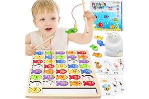 PEBIRA Toddler Toys for 2 3 Year Old Boy, Wooden Magnetic Fishing Game with Letter Cards and Storage Bag, ABC Alphabet Number Preschool Educational Toys, Montessori Fine Motor Toy Gifts for Ages 2-4 Kid Girl