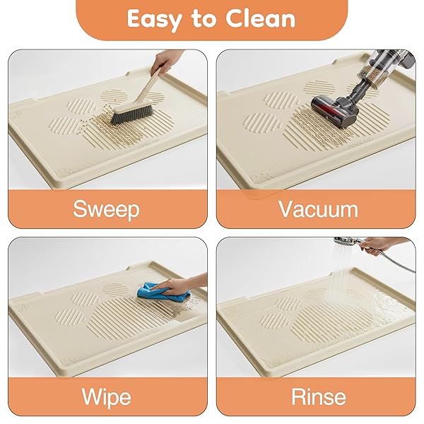 ISSEVE CAT LITTER MAT 40″ X 28″ XL, EXTRA LARGE SILICONE MAT FOR LITTER BOX, 1.38″ RAISED EDGE URINE WATERPROOF LITTER TRAPPING MAT PAD FOR SCATTER CONTROL, SOFT ON KITTY PAWS, PROTECT FLOOR (BEIGE)