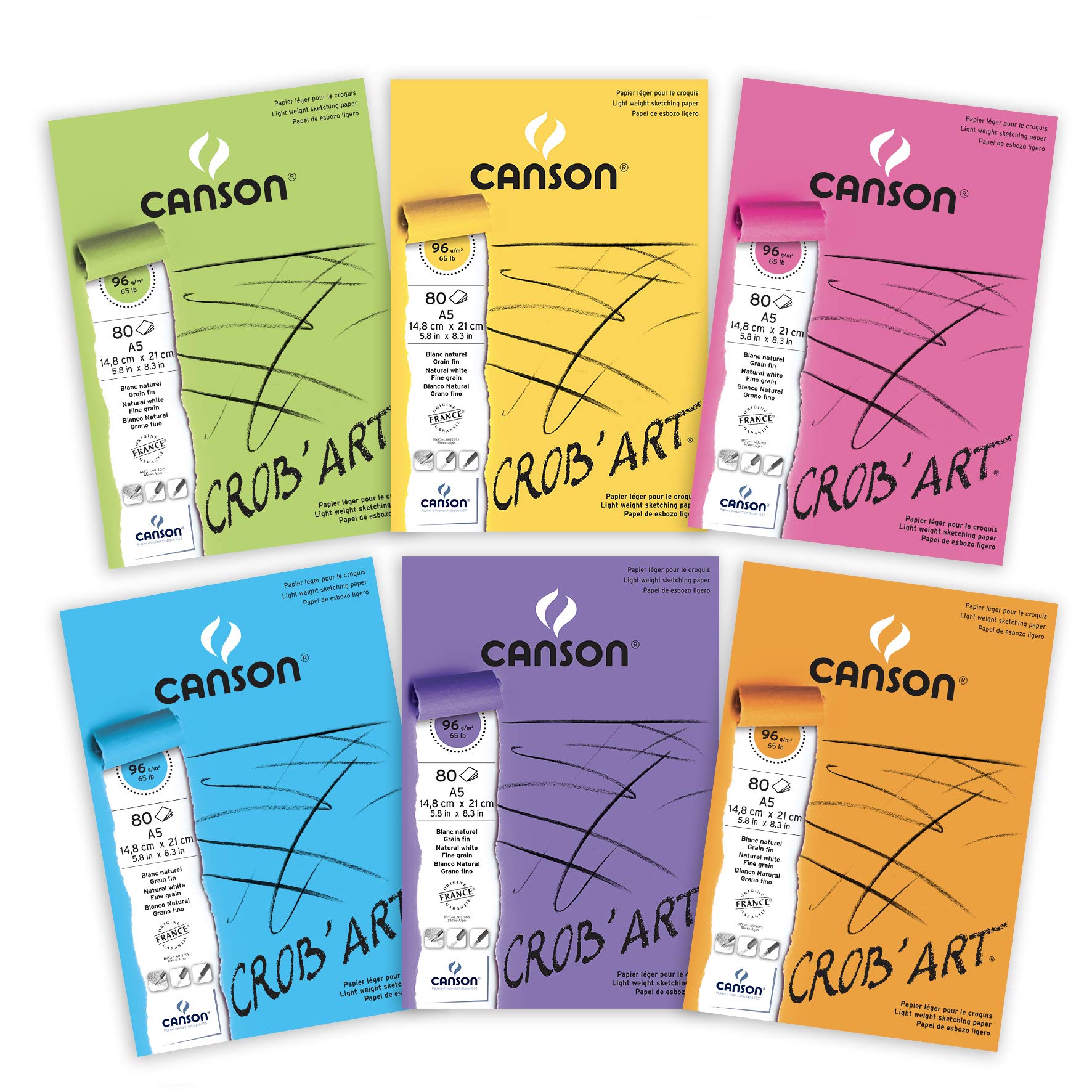Canson 400100171 crob' Art Drawing Pad Glued 96 g A3 Short Side 80 Sheets Natural White